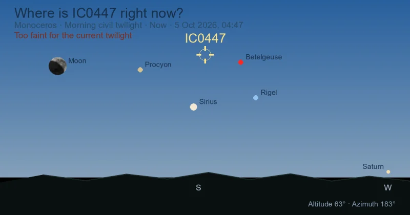 Where is IC0447 right now?