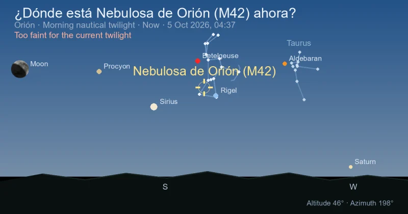¿Dónde está Nebulosa de Orión (M42) ahora?